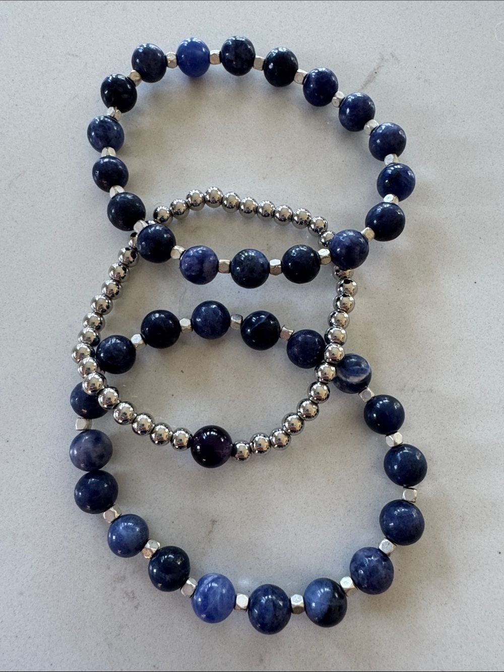 Blue Sodalite Beaded Stretch Bracelet set of 3 NWOT
